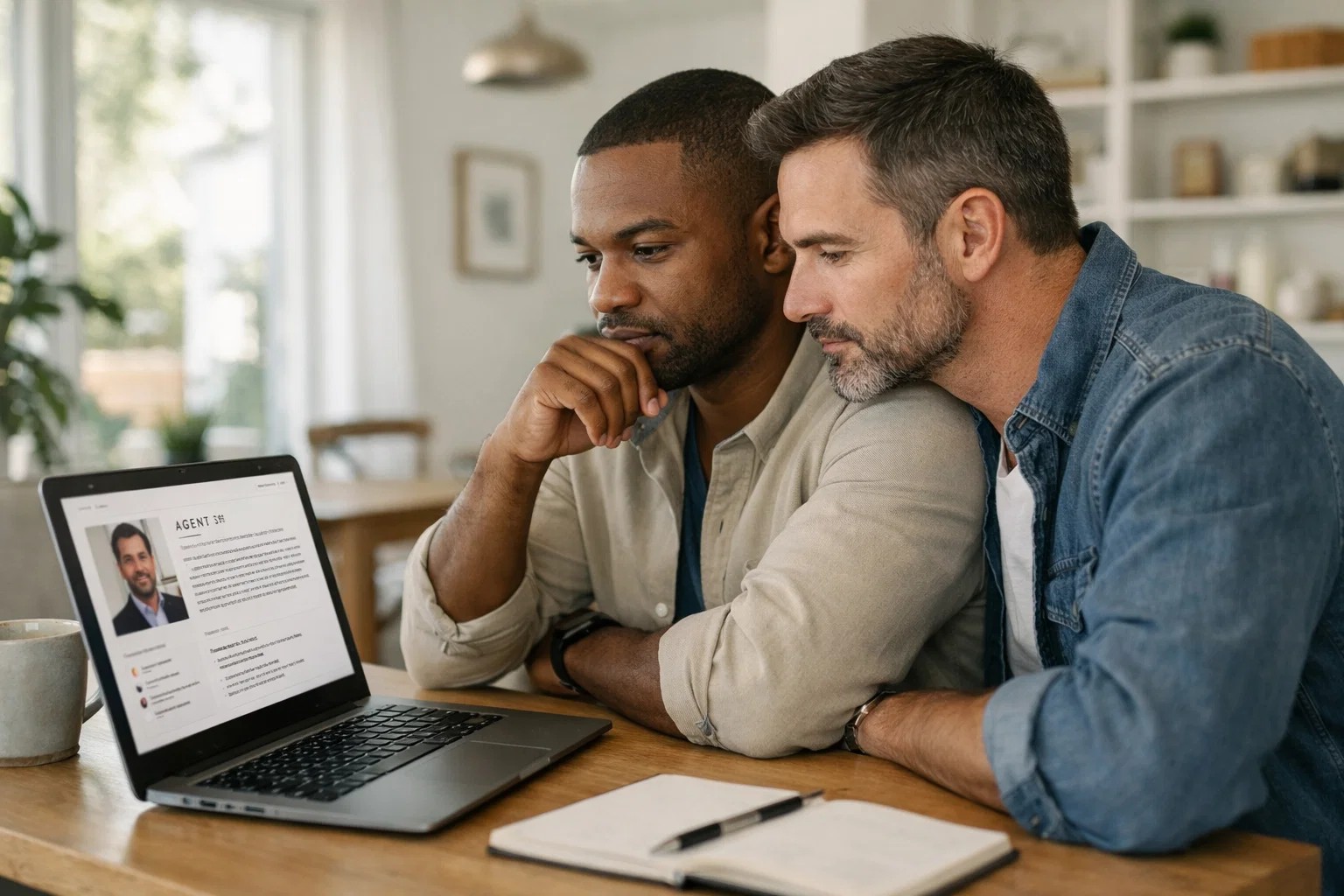 Two men researching realtors